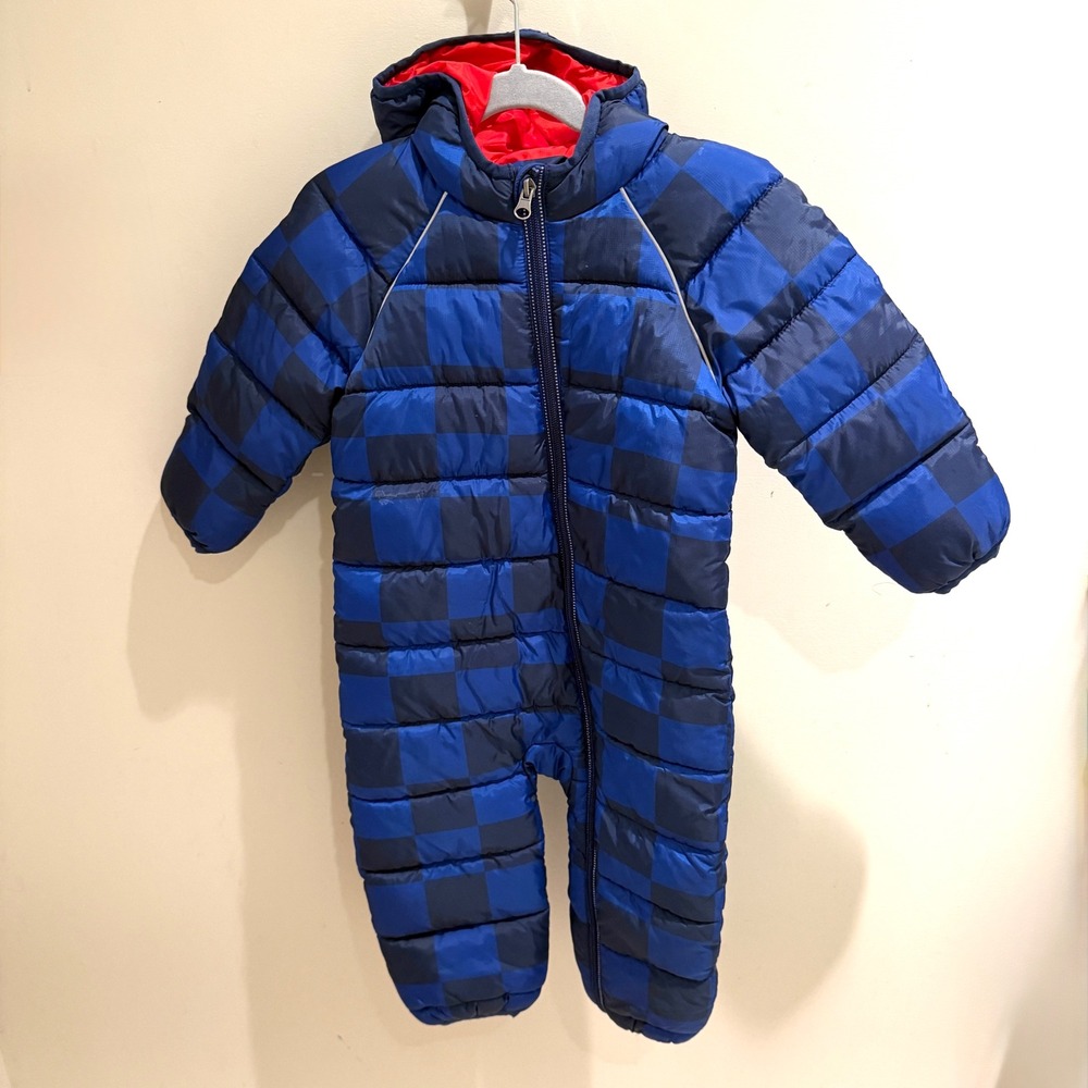 Hanna Andersson Blue Plaid Puffer Bunting Snowsuit Hooded 18-24 Months 80cm